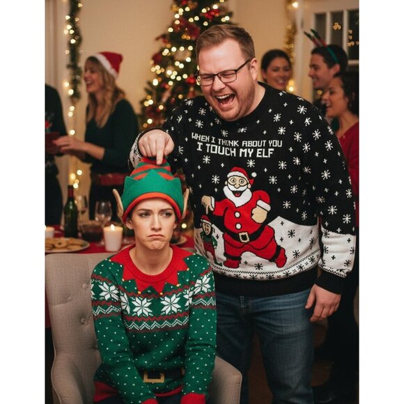 Mens Ugly Christmas Sweater Santa Hockey Golf Funny Holiday Knit Pullover - Picture 2 of 7